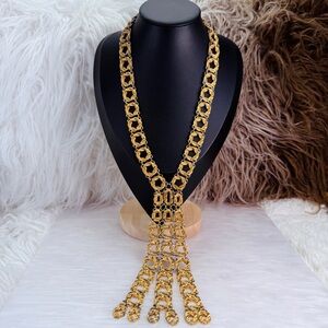 Vintage 1960s MONET goldtone brutalist chainmail style fringe statement necklace